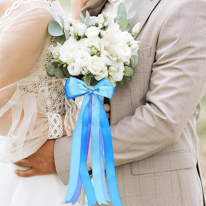1 Inch Blue Satin Ribbons for Crafts, 6 Rolls Single-Faced Blue Assorted Ribbons for Gift Wrapping Flower Bouquet Wedding Invitations Bridal Shower Hair Bows Garland Party Decor