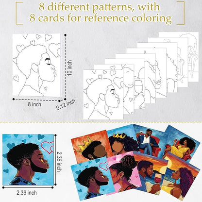 Cholemy 36 Pcs Paint and Sip Kit for Adults 8''x10'' Pre Drawn Canvas for Painting DIY Afro Acrylic Painting Kit Wood Easel Brushes Date Night Bulk for Christmas Party Gifts(Couple)