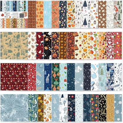 Origami Paper Kit 50 Sheets 70GSM 6 Inch Square Double Sided Color 50 Vivid Japanese Washi Chiyo Colors for Hand Crafts Origami Paper Arts Creativity.Winter