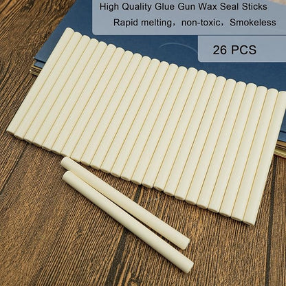 Wax Seal Stick, Ioggtser 26 PCS Mini Glue Gun Wax Seal Stick for Wax Seal Stamp, Sealing Wax Sticks for Wedding Invitations, Cards, Envelopes (Milk White)