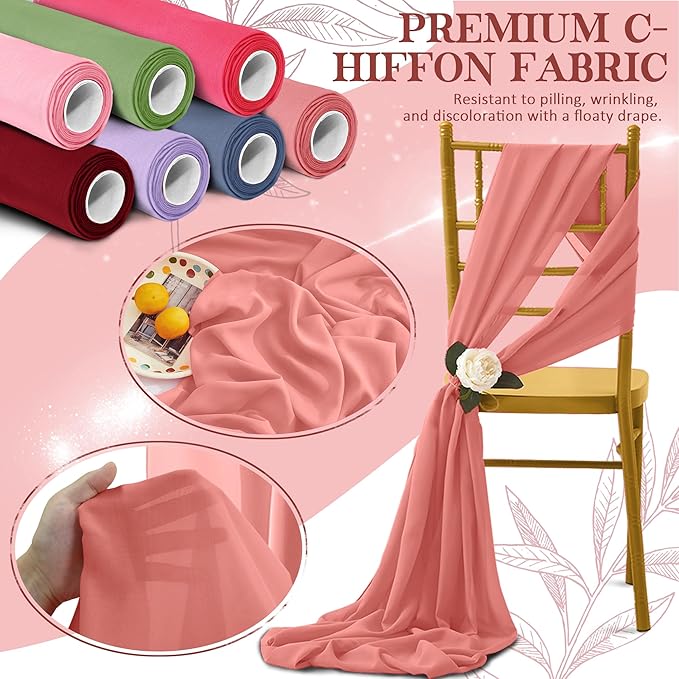 Horbaunal Rose Gold Chiffon Fabric by The Yard, 1 Yard Continuous Sheer Fabric 59" Wide Soft Draping Fabric for Wedding Arch Draping Party Backdrop DIY Sewing