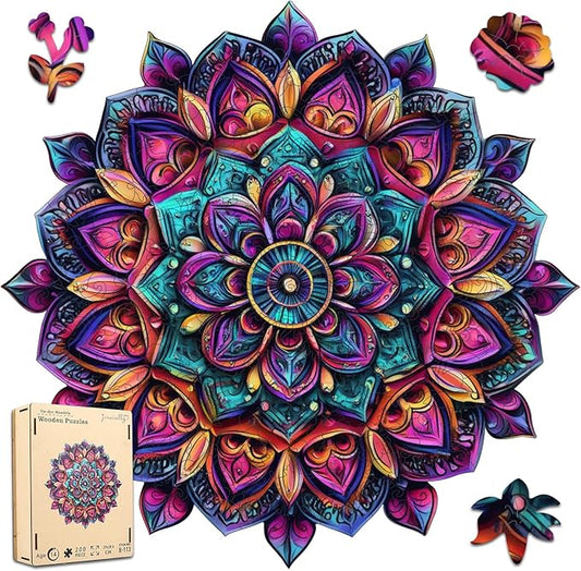 Wooden Jigsaw Puzzles, Mandela Wooden Puzzles for Adults 200 Pcs, 11.2'' x 11.4'' Luxurious Shaped Wood Puzzle, Beautiful Package, Best Gift for Adults and Kids, Family Game