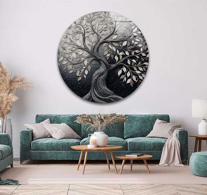 My Photostation.com 31.5''(80cm) Diameter Twilight Tree of Life Round Glass Wall Art Tempered Glass Printing Wall Decor Large Wall Art Wall Hangings