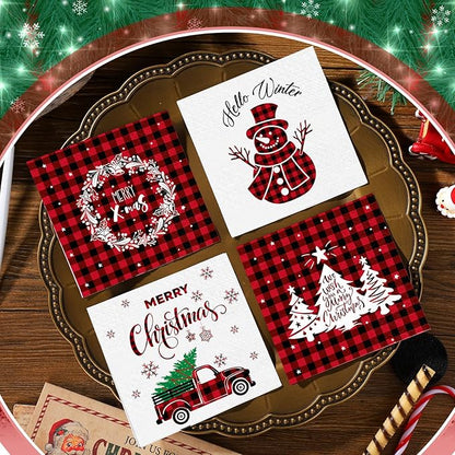Janlaugh 200 Pcs Christmas Paper Cocktail Napkins Disposable 2 Ply Xmas Style Decoupage Beverage Napkins for Xmas Holiday Winter Dinner Table Decor