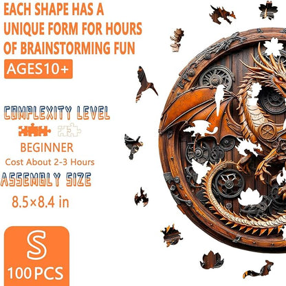 Wooden Puzzles for Adults, Mechanical Dragon Wooden Jigsaw Puzzles for Adults, Wood Puzzles Adult, Unique Animal Shape, Gifts for Friends and Family, Wall Art Canvas Puzzle (S -8.5 * 8.4in -100 pcs)