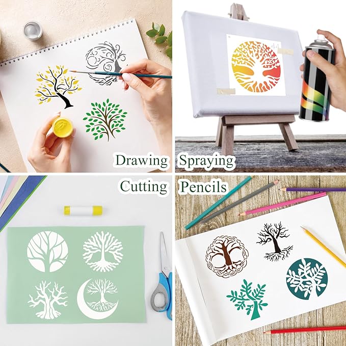 Small Stencils for Painting on Wood Reusable, 3 Inch Reusable Stencil for Craft Ornament Paint Template Stencils for Wall Card Rock Wood Signs Coasters Canvas Home Decor(Tree)