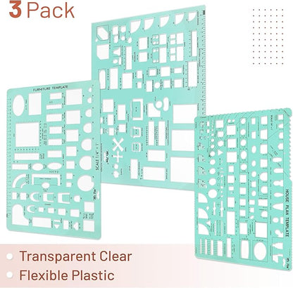 Mr. Pen- House Plan, 3 Pack, Green, Interior Design and Furniture Templates, Drafting Tools and Ruler Shapes for Architecture, Drafting Tools, Architecture Supplies, Drafting Templates