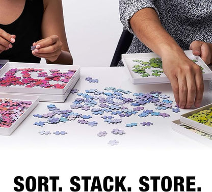 Tidyboss 8 Puzzle Sorting Trays with Lid 8" x 8" - Portable Jigsaw Puzzle Accessories White Background Makes Pieces Stand Out to Better Sort Patterns, Shapes and Colors | for Puzzles Up to 1500 Pieces