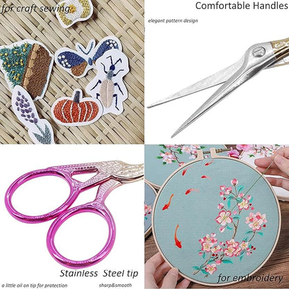BIHRTC 3.6 Inch Embroidery Scissors Stainless Steel Sharp Tip Scissors with Leather Cover for Cross-stitch Crochet Sewing Crafting Embroidery Threading