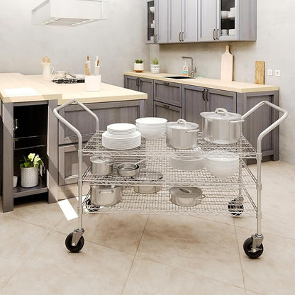 24" W x 48" L x 36" H Chrome Heavy Duty Utility Cart | 3-Tier | NSF Commercial Storage Rack Mobile Unit | Storage and Mobility Solution for Your Business
