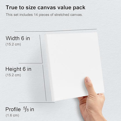 PHOENIX Small Stretched Canvas for Painting 6x6 Inch/14 Bulk Pack, 8 Oz Triple Primed 5/8 Inch Profile 100% Cotton White Blank Canvas, Square Framed Canvas for Oil Acrylic & Pouring Art