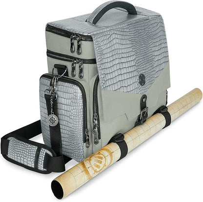 ENHANCE Travel Bag for DND Collector's Edition, Bag Compatible with Dungeons and Dragons, Battle Mat Holder, Dice Pockets and Accessories, Carry 4-8 Books (Silver Dragon)