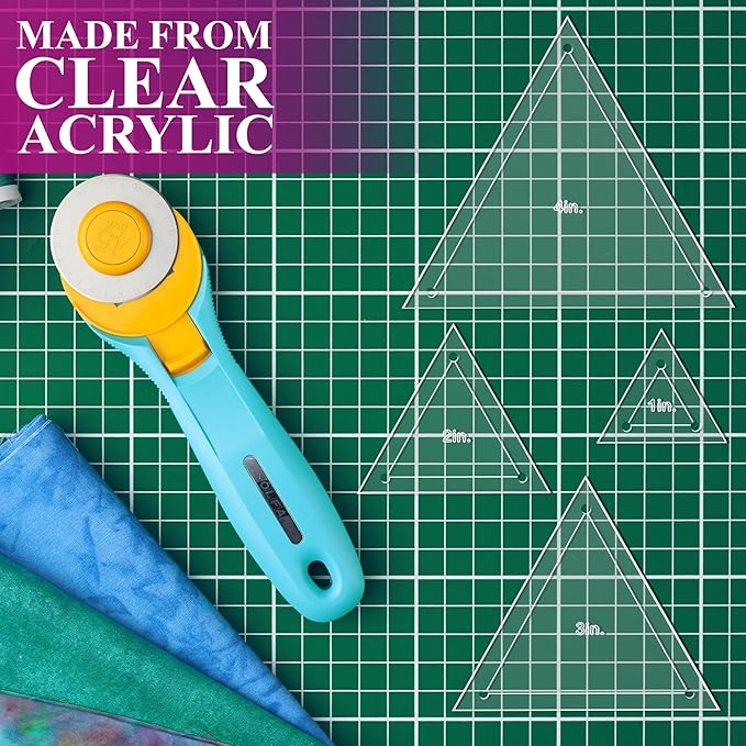 Quilting Acrylic Template Set | Precision Tools for Quilting Enthusiasts | Triangle Design | Includes Sizes 4", 3", 2", 1" | 1/8 Clear Acrylic | 1/4" Seam Allowance for Accuracy