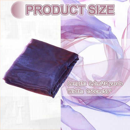 MECCANIXITY Iridescent Sheer Organza Fabric, 10 Yards x 59 Inches Solid Holographic Shiny Fabric Organza Cloth for Wedding, Curtains, Costume, Photo Background, Gradient Sapphire Blue Red