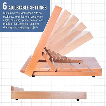 U.S. Art Supply Large 18-1/2" x 14-1/8" (A3) Adjustable Wood Art Drawing Board - 6 Angles, Beechwood Construction, Pencil Ledge - Perfect for Designing, Drafting, Sketching & Architecture Work