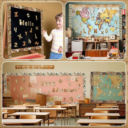 221 Pcs Bulletin Board Letters Round Alphabet Number Punctuation Symbol Combo Letter Cutouts Classroom Decoration for School Classroom Chalkboard Poster Board(Travel Around The World)