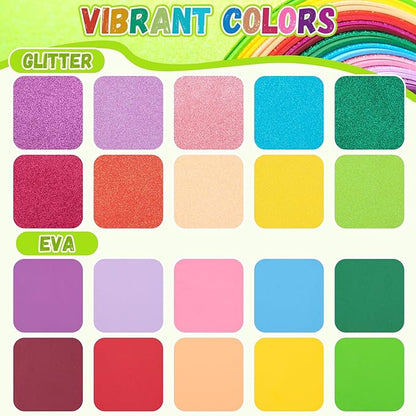 20 Pack Glitter EVA Foam Sheets Craft 8 x 12 inch, 20 Colors Sparkles Foam Paper for Art Crafts Projects, Classrooms Scrapbook Gift DIY Cutters Card Party Decoration (Multicolor 01)