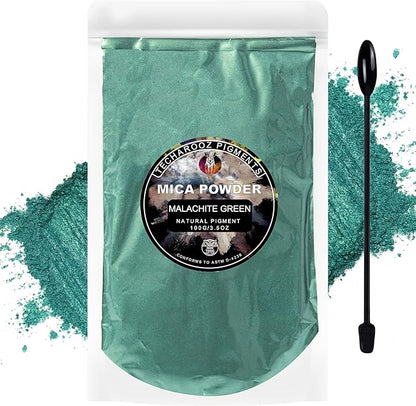 Malachite Green Mica Powder for Epoxy Resin 100g / 3.5oz. Sealed Bag- Techarooz 2 Tone Resin Dye Color Pigment Powder for Lip Gloss, Nails, Colorant for Slime Bath Bombs Soap Making & Polymer Clay
