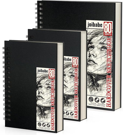 2PACK 5.5x8.5 and 1Pack 9 x 11 inches Hardcover Sketch Book，3 Pack 80-Sheets (68lb/100gsm)，Double-Sided Hardbound Sketchbook, Spiral Bound,Acid Free Painting Art Paper for Kids and Adults