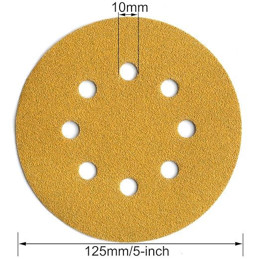 5-Inch 8-Hole Hook and Loop Sanding Discs 100-Grit Random Orbit Sandpaper, 100-Pack