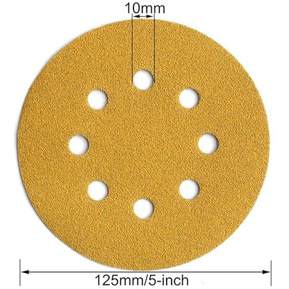5-Inch 8-Hole Hook and Loop Sanding Discs 100-Grit Random Orbit Sandpaper, 100-Pack
