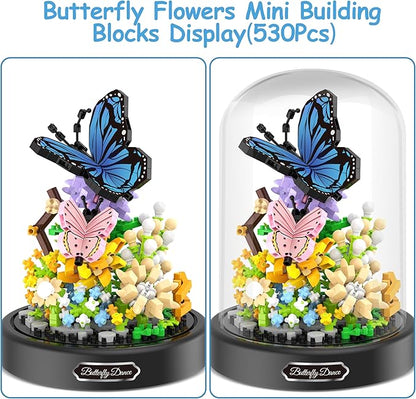 Flower Bouquet Building Kit, 530 Pcs Butterfly and Flowers Mini Bricks Building Blocks Sets, Valentines Day Gifts for Her Him Valentine's Day Gifts for Her Mom Women Girlfriends(Butterfly)