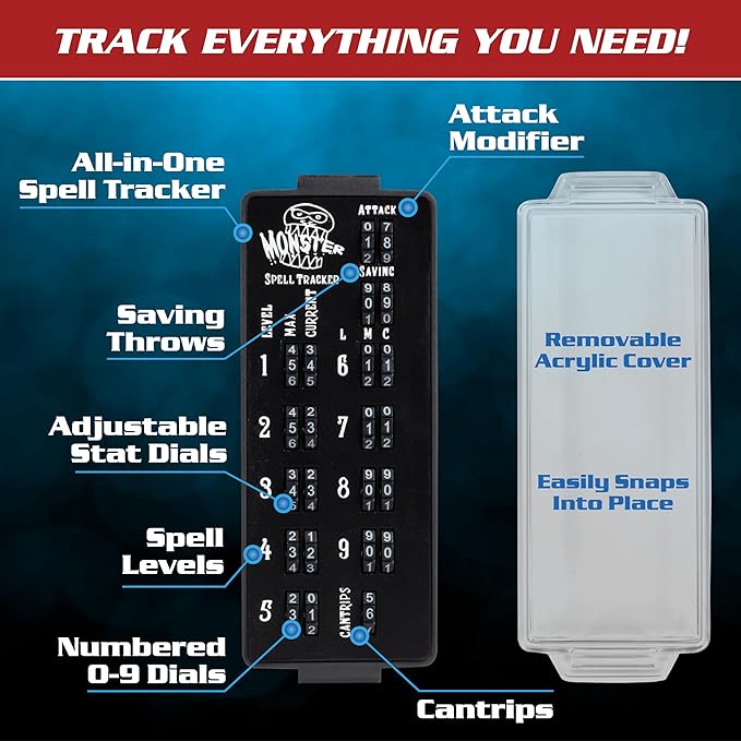 Ultimate RPG Spell Tracker for DND- Keep Track of All Magic Stats, Levels Modifiers w Adjustable Place-Locking Dials & Protective Cover- Compatible Set w Dungeons Dragons 5e Tabletop Games Accessories