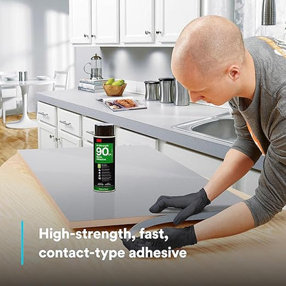 3M Hi-Strength 90 CA Spray Adhesive, Low VOC, Permanent, Bonds Laminate, Wood, Concrete, Metal, Plastic, Clear Glue, Net Wt 19 oz