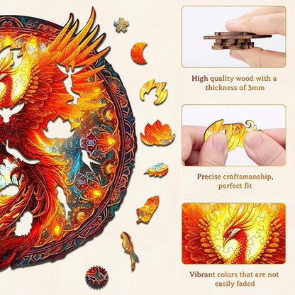 KAAYEE Wooden Jigsaw Puzzles-Wooden Puzzle Adult Unique Shape Advanced Phoenix Wooden Jigsaw Puzzle for Adult,Fathers, Family Puzzles 11.8 * 10.9in 200pcs