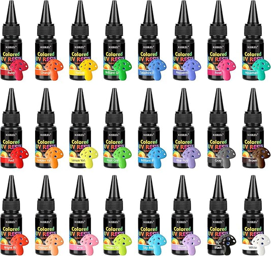 KISREL UV Resin, 24 Opaque Colored UV Resin Kit, Solid Colored UV Resins, Rigid Ultraviolet Clear Resin for Crafts, Jewelry Making and Decoration(20 g/Bottle)