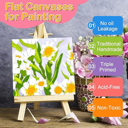 ESRICH 3x3IN Small Canvases for Painting, 64 Pack Mini Canvas Boards Cotton Painting Canvas Primed Acid Free Mini Blank Canvas Panels for Oil Paint,Watercolor,Acrylic Paint,Gouache&Tempera.