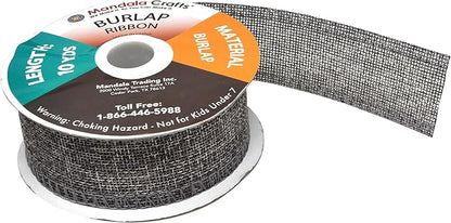 Mandala Crafts Gray Burlap Ribbon 1.5 Inches Wide Jute Ribbons for Crafts - 20 Yds Roll Rustic Burlap Wrap Trim Ribbons for Wreaths Bows Wedding Party Decoration