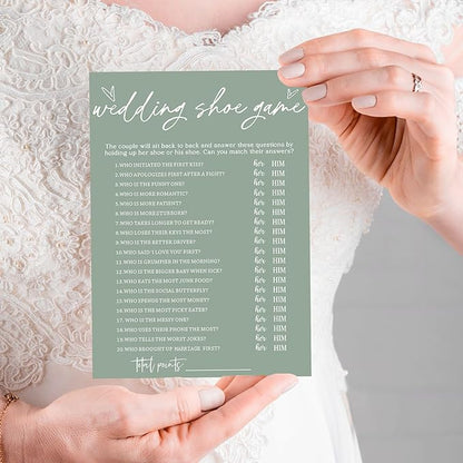 Bridal Shower Games Cards, Wedding Shoe Game, Bridal Shower Games 25 Guests, Engagement Party Wedding Games for Guests, Minimalist Green Wedding Party Supplies - C04