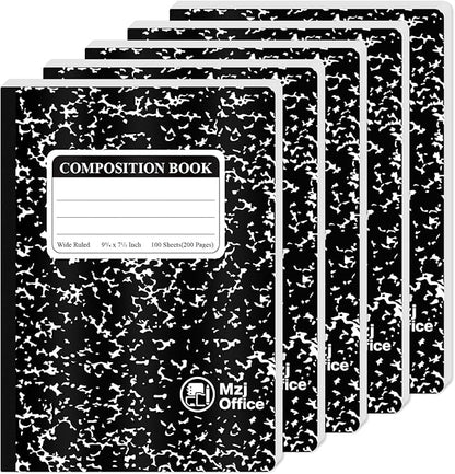 Marble Composition Notebook, 5-Pack Bulk Composition Notebooks Wide Ruled, 100 Sheets (200 Pages) 7-1/2" x 9-3/4" Marble Notebooks Wide Ruled, Classroom Must Haves-School Supplies College.