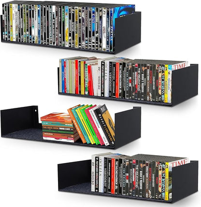 U Shape Floating Shelves Wall Mount Metal Bookshelf CD DVD Storage Display Shelves, Black Set of 4