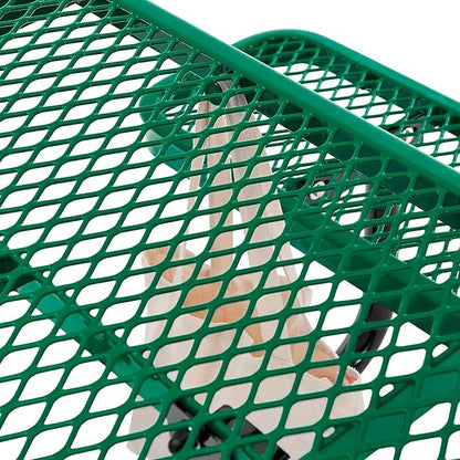 Global Industrial 46" Square Picnic Table, Expanded Metal, Green Thermoplastic Coating, Attached Benches, 1-1/2” Umbrella Pole Hole, Outdoor-Rated, 1000 lb Capacity