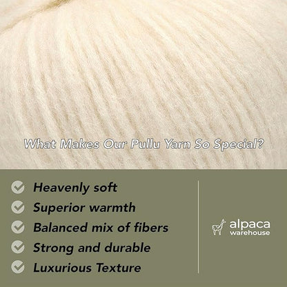 Pullu - Baby Alpaca Merino Wool Yarn Set of 3 Skeins (150 Grams) Worsted Weight - Sourced Directly from Peru - Heavenly Soft and Perfect for Knitting and Crocheting (Ivory)
