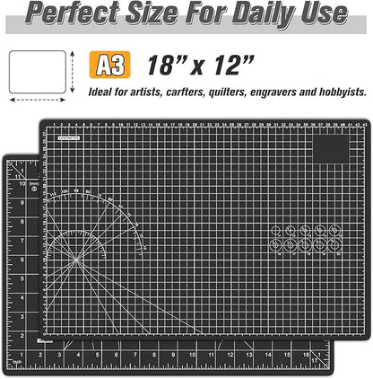 DIYSELF Cutting Mat 12in×18in, Cutting Mats for Crafts, Self Healing Cutting Mat A3, Cutting Mat for Sewing, Fabric Cutting Mat Double Side, Craft Mat for Desktop, Rotating Cutting Mats for Quilting