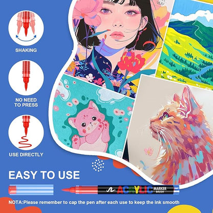 DICEKOO 240 Colors Acrylic Paint Markers, Soft Brush Tip Pens with Automatic Ink Control System, Waterproof, Quick-Drying, Lightfast, for Rock Painting, Canvas, Wood, Egg & DIY Crafts Art Supplies