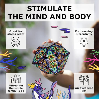 SHASHIBO Shape Shifting Box - Award-Winning Fidget Toy w/ 36 Rare Earth Magnets - Fidget Cube Transforms Into Over 70 Shapes, Sensory Toy Gift for Kids, Teens, and Adults (Glowquarium)