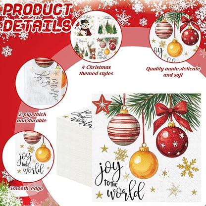 Janlaugh 200 Pcs Christmas Paper Cocktail Napkins Disposable 2 Ply Xmas Style Decoupage Beverage Napkins for Xmas Holiday Winter Dinner Table Decor (Classic Style)