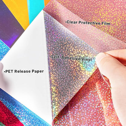 GIRAFVINYL Assorted Holographic Vinyl Sheets, Holographic Glitter Permanent Vinyl Bundle for DIY Decorations,12” x 12”20 Sheets