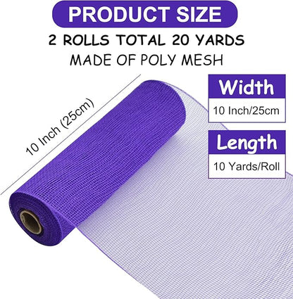 TONIFUL 2 Rolls 10 Inch Purple Decorative Mesh Ribbbon Rolls, Fabric Mesh for Mesh Wreath Supplies, Front Door Wreath Crafts Tree Decor Christmas NewYears Halloween Decoration (10 yds/roll)