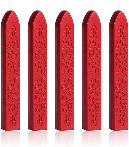 Yoption 5Pcs Sealing Wax Sticks, Vintage Totem Fire Manuscript Bright Red Wax Seal Sticks with Wicks, Sealing Wax for Wax Seal Stamp