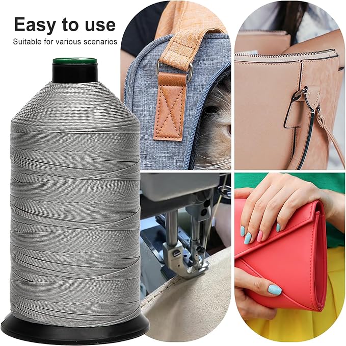 Extra Strong Bonded Nylon Thread #138 Tex135 – 16 OZ, 3000yds, Versatile Stitching Solution for Leather, Upholstery, Canvas Repair and More (Light Gray)