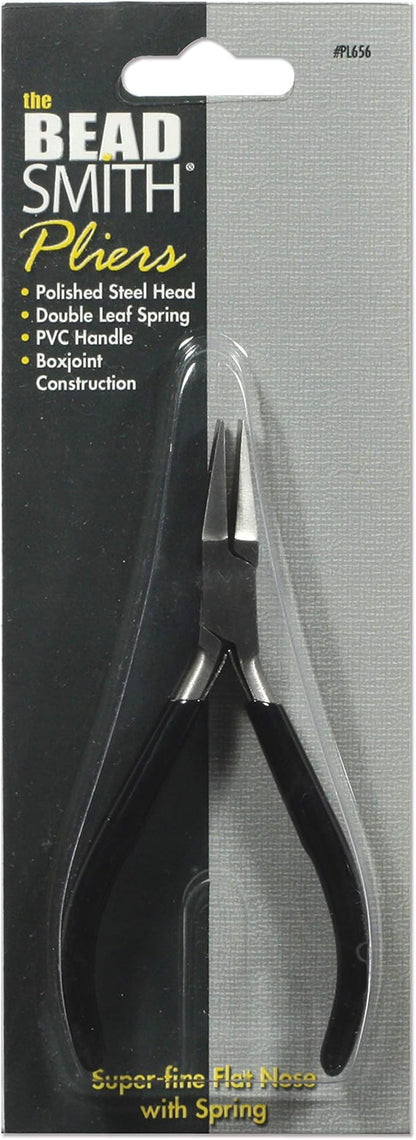 The Beadsmith Flat Nose Pliers – Extra Fine Tips – 4.5 inches (114mm) – PVC Grip Handle with Double Leaf Springs – Jewelry Making Tool for Creating Bracelets, Earrings and Necklaces