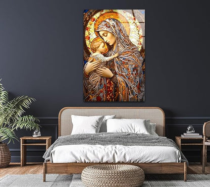 My Photostation.com 14Wx20H'' Jesus and Virgin Mary Glass Wall Art Tempered Glass Printing Wall Decor Large Wall Art Wall Hangings