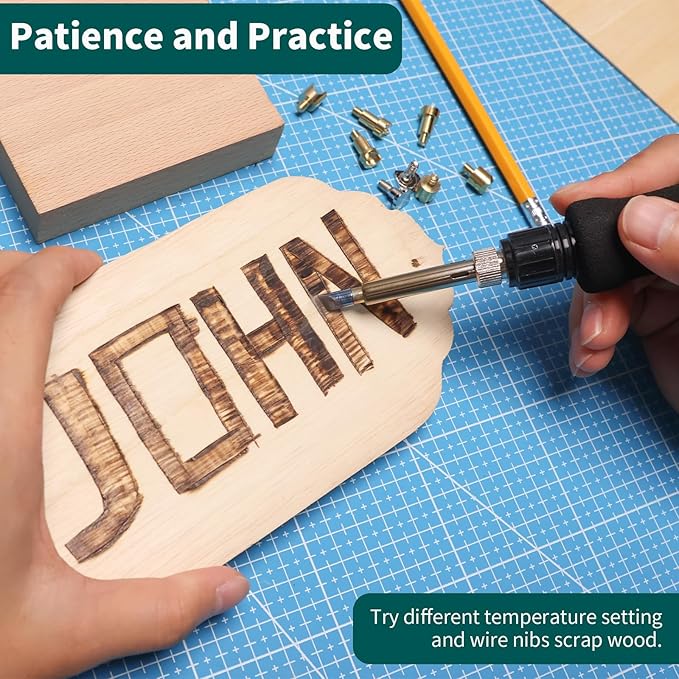 YIHUA 939D-VII Pyrography Tool Wood Burning Pen Kit Station 2-in-1 Solid-Point 200~480°C (with Temp Display)/Wire-Nib 250~750°C with 23 Nibs, 25 Solid Points, 4 Woodpieces