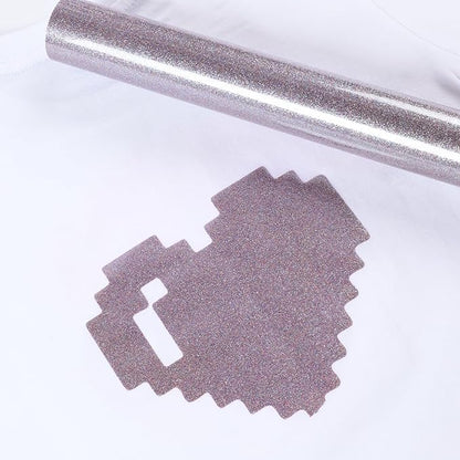 HTVRONT Silver Glitter HTV Heat Transfer Vinyl Roll - 10" x 8ft Glitter HTV Vinyl for Shirts, Glitter Iron on Vinyl for All Cutting Machine - Easy to Cut & Weed & Transfer (Rainbow Silver Glitter)