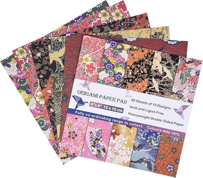 Origami Paper Kit 50 Sheets 6 Inch Square Double Sided Color 10 Vivid Sakura Washi Chiyo Colors for Hand Crafts Origami Paper Arts Creativity.Cherry Blossoms